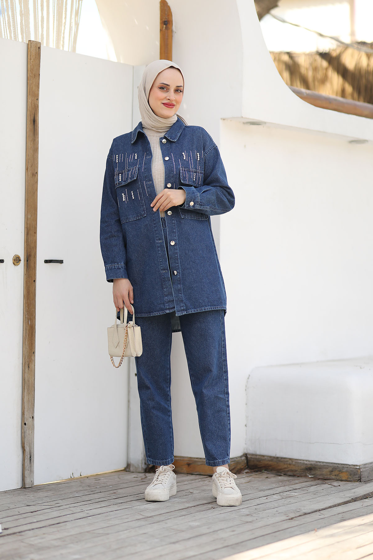 Lady Kot Takım Koyu Denim