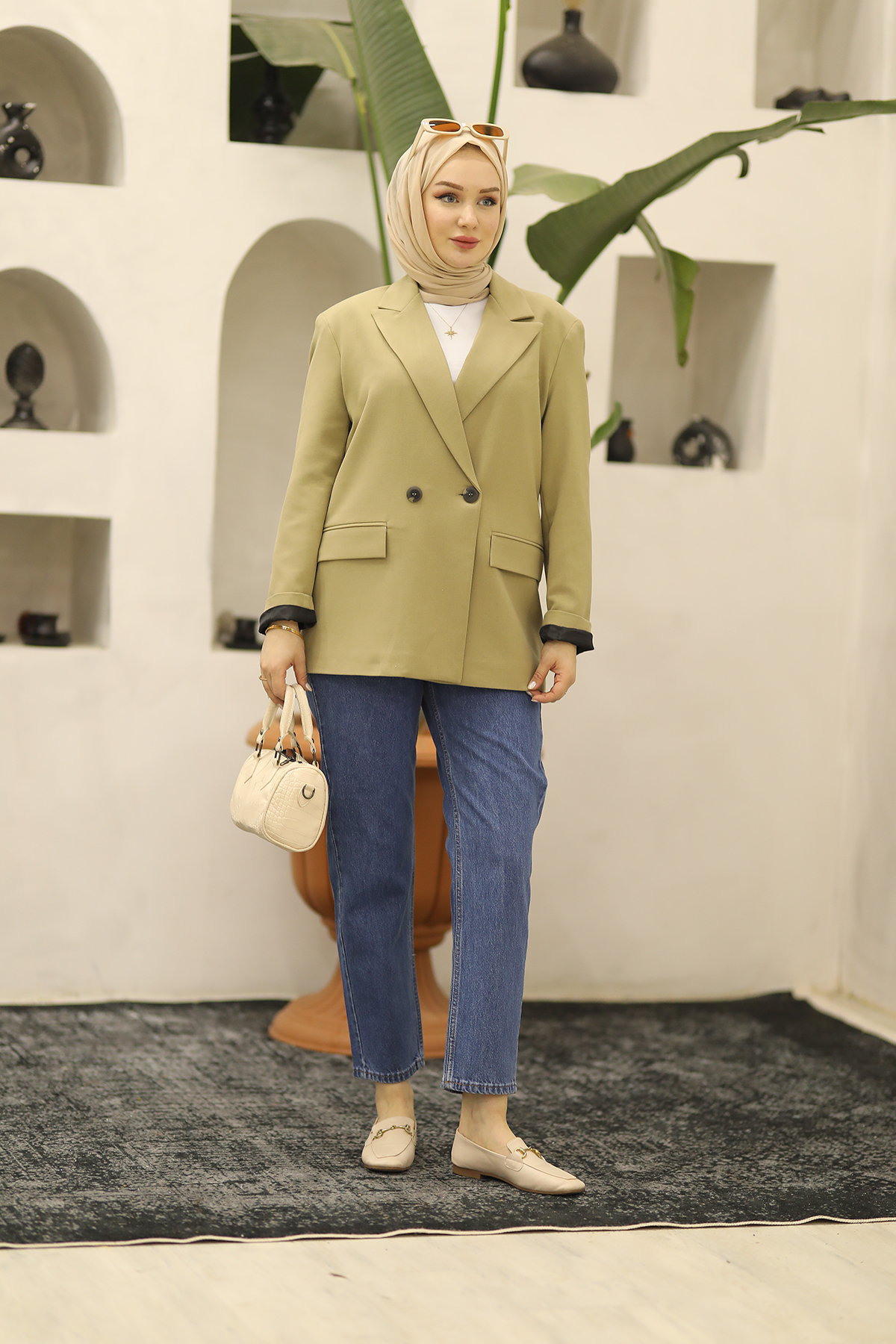 Çift Düğme Blazer Ceket Mint Yeşili