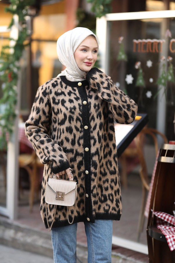 Leopar Hırka Kahverengi