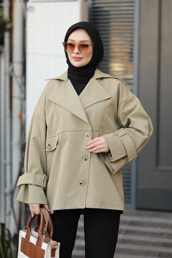 Oversize Trenckot Yağ Yeşili