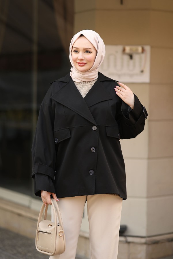 Oversize Trenckot Siyah